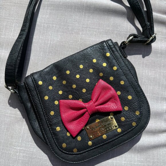 Disney Handbags - Disney Minnie Mouse Signature Black Shoulder Bag, Red/Pink Bow & Gold Polka Dots